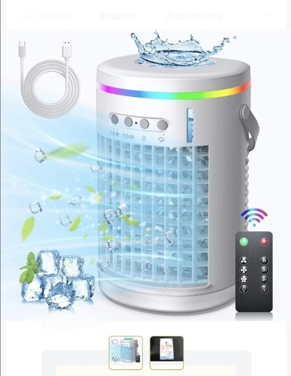 Portable Air Conditioner, Evaporative Air Cooler, 2-4-8H Timer Auto-Off &Remote